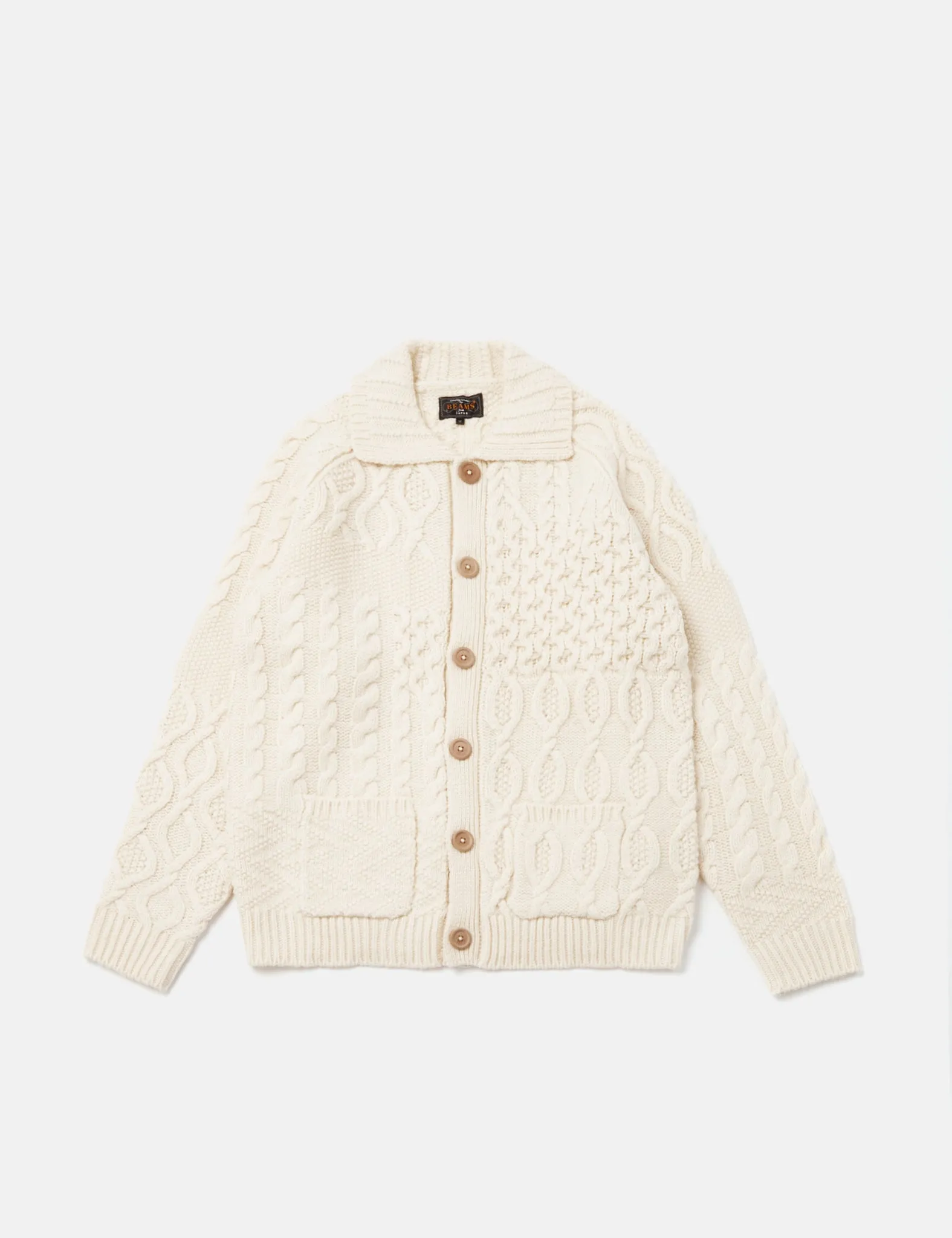 Beams Plus Alan Patchwork Cardigan - Off White