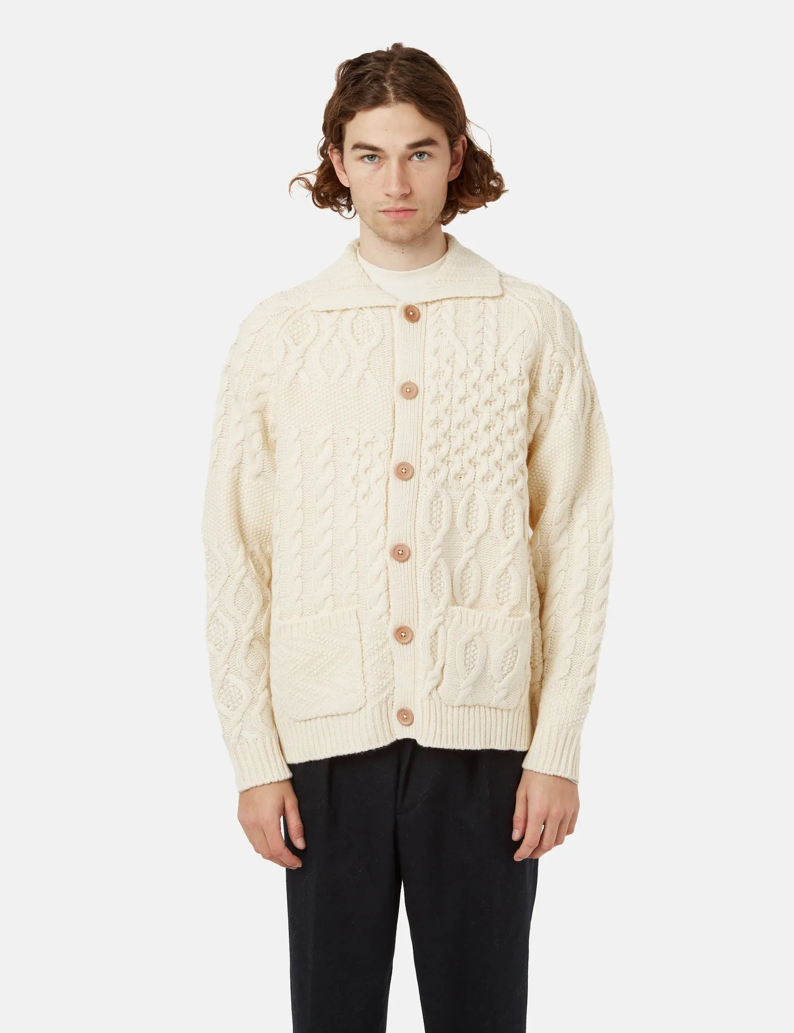 Beams Plus Alan Patchwork Cardigan - Off White