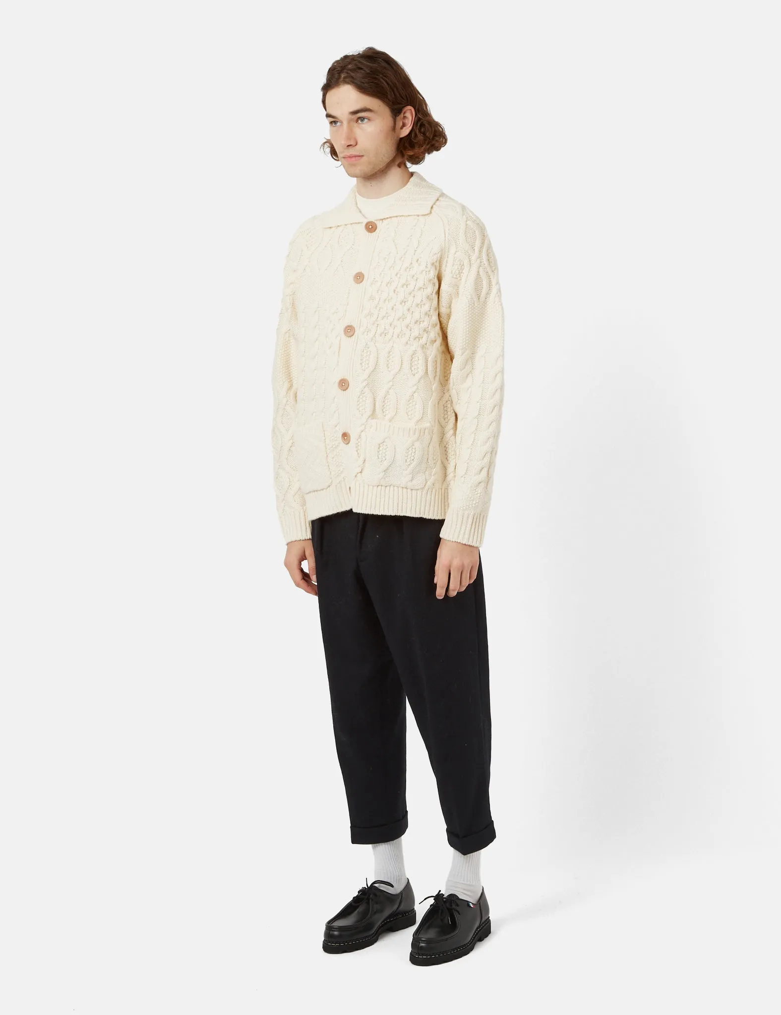 Beams Plus Alan Patchwork Cardigan - Off White