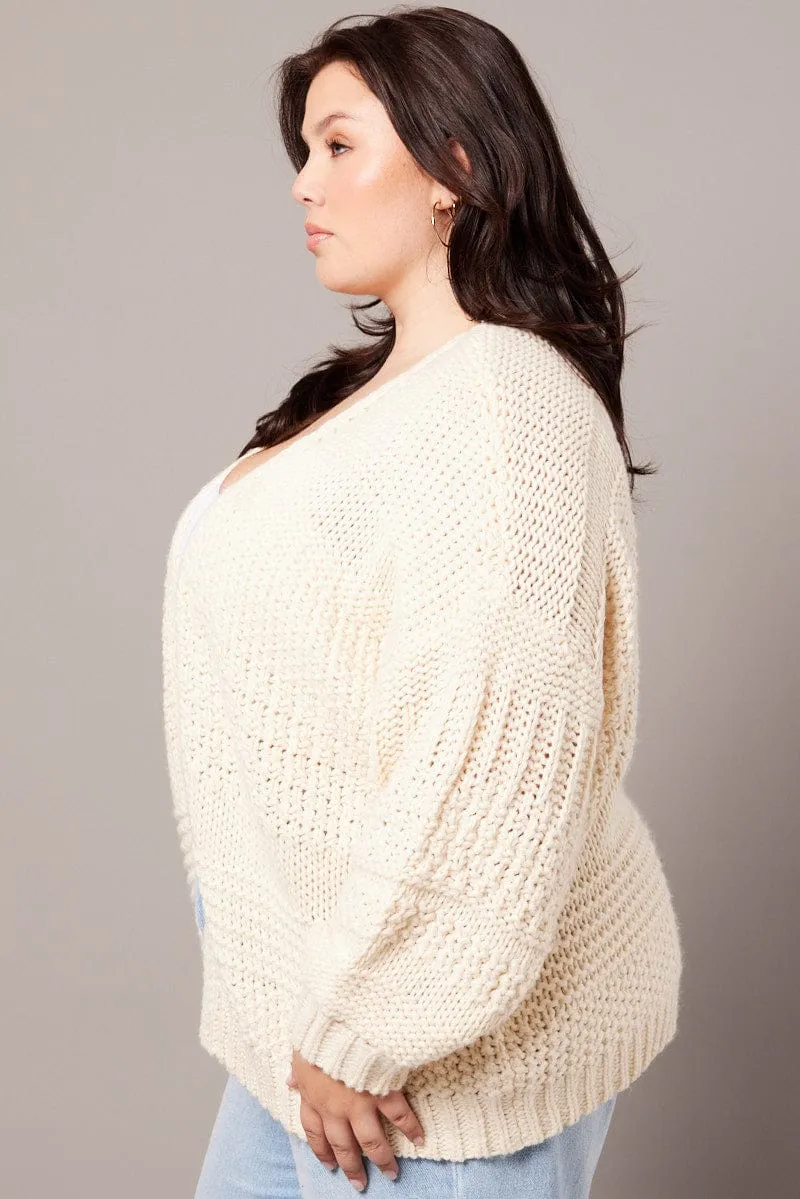 Beige Oversized Cardigan Long Sleeve