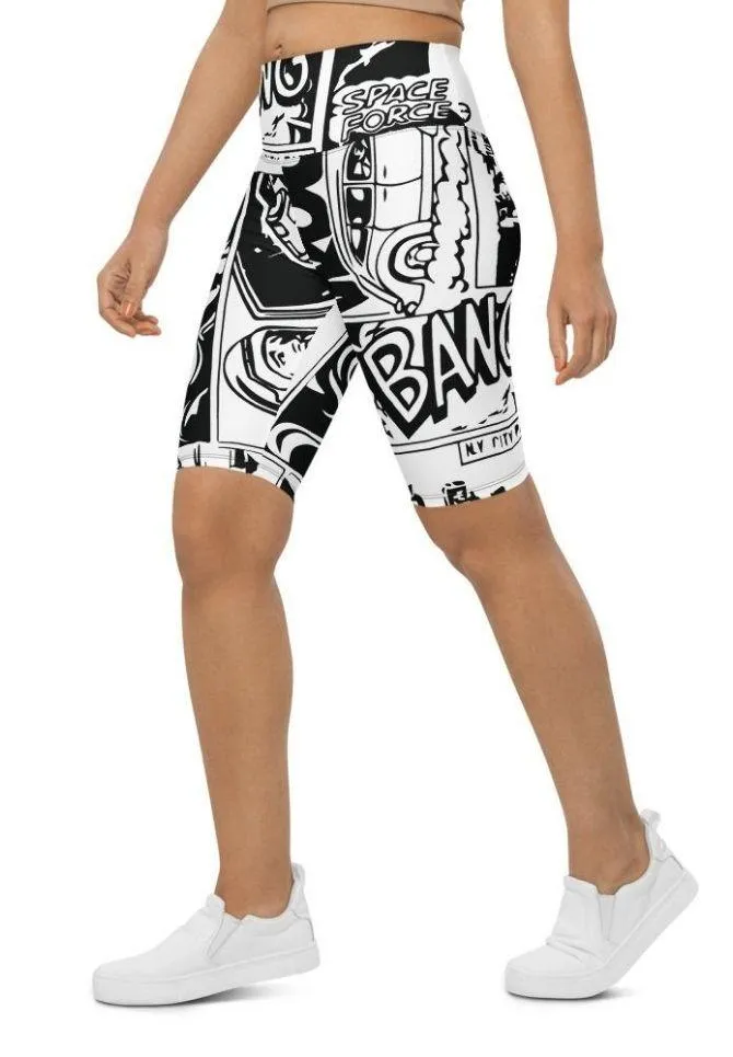 Black & White Comic Book Biker Shorts