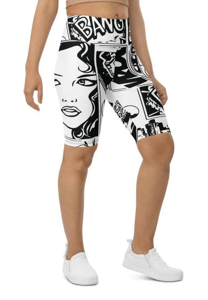 Black & White Comic Book Biker Shorts