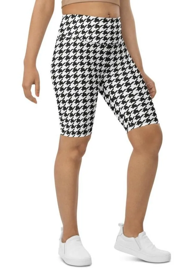 Black & White Houndstooth Biker Shorts