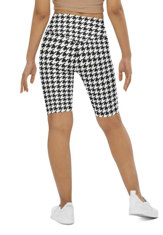 Black & White Houndstooth Biker Shorts