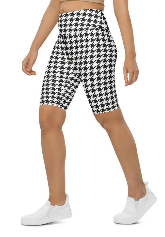 Black & White Houndstooth Biker Shorts