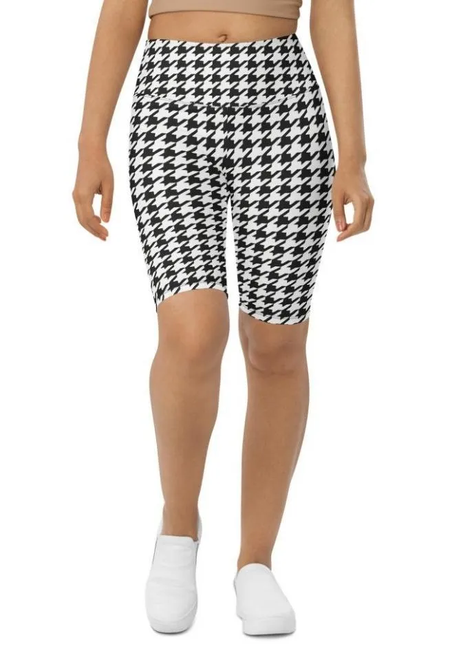 Black & White Houndstooth Biker Shorts