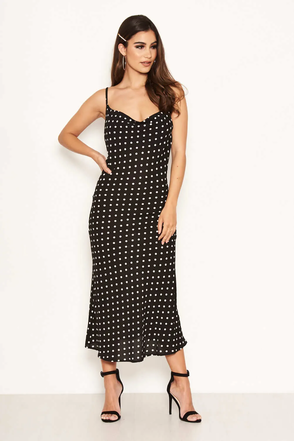 Black Cowl Neck Polka Dot Dress