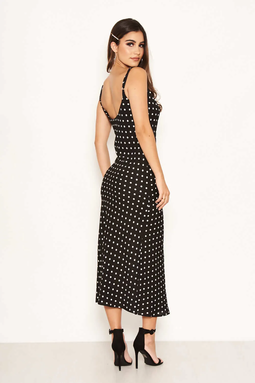 Black Cowl Neck Polka Dot Dress