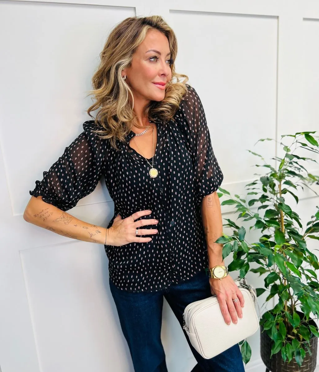 Black Diamond Print Blouse