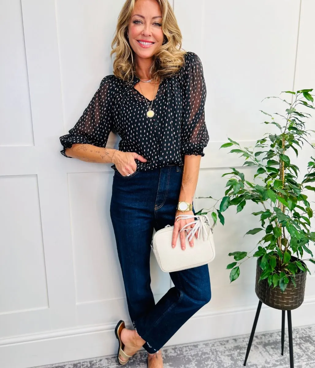 Black Diamond Print Blouse