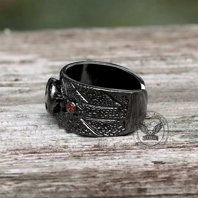 Black Textured Stone-set Alloy Open Ring