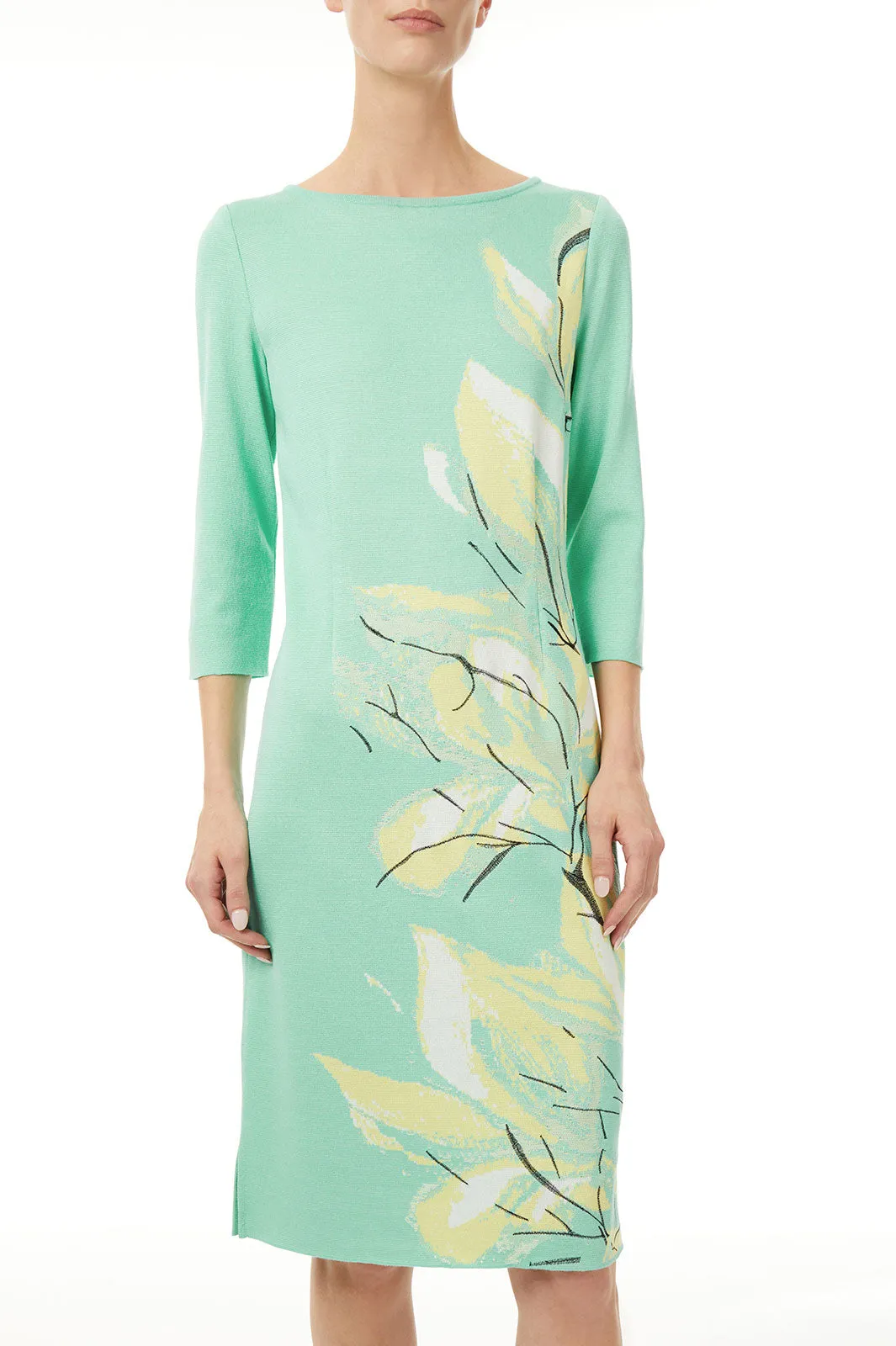 Bold Botanical Jacquard Knit Sheath Dress