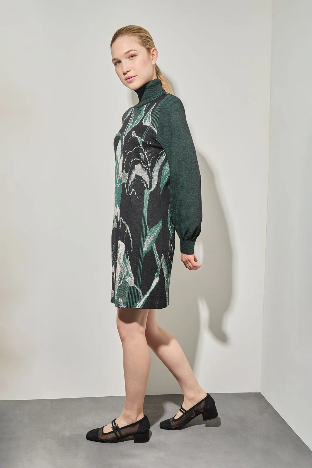 Botanical Jacquard Knit Above-The-Knee Sheath Dress