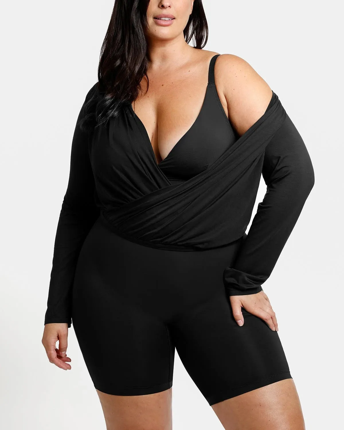 Built-In Shapewear 2-in-1 Overlapping V-Neck Top