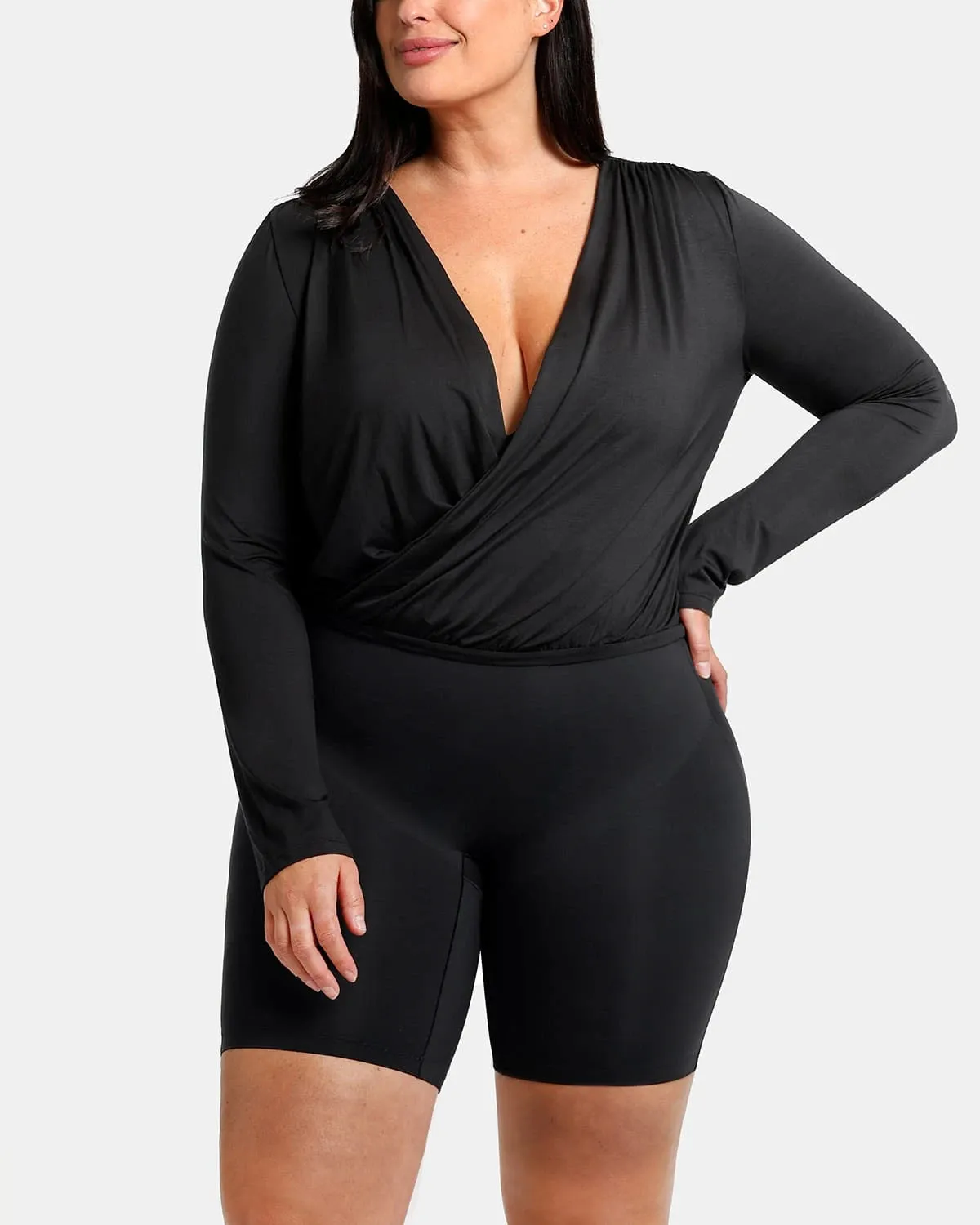 Built-In Shapewear 2-in-1 Overlapping V-Neck Top