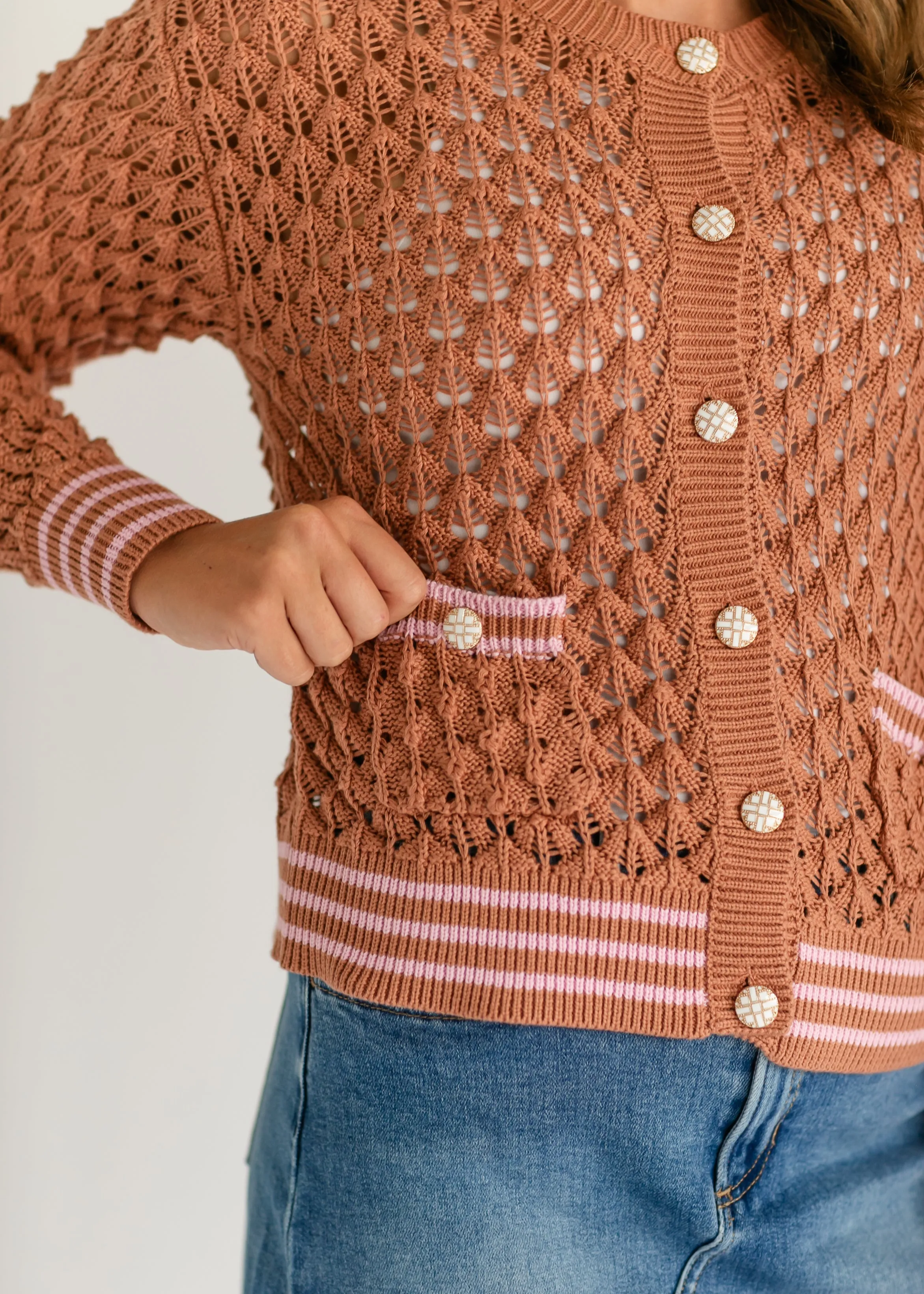 Button Up Rust Knit Cardigan