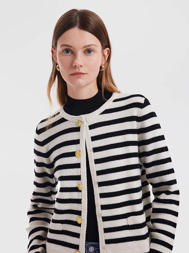 Button Up Woolen Striped Cardigan