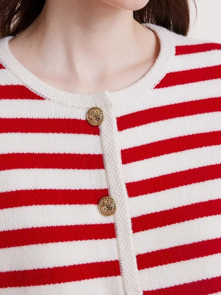 Button Up Woolen Striped Cardigan