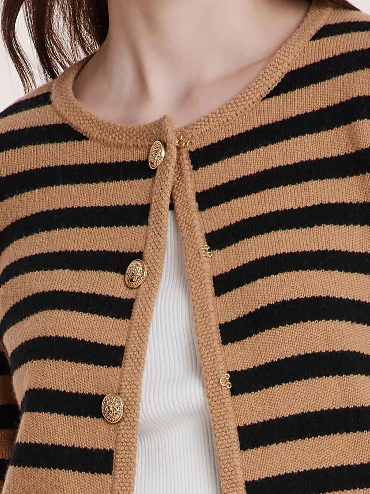 Button Up Woolen Striped Cardigan