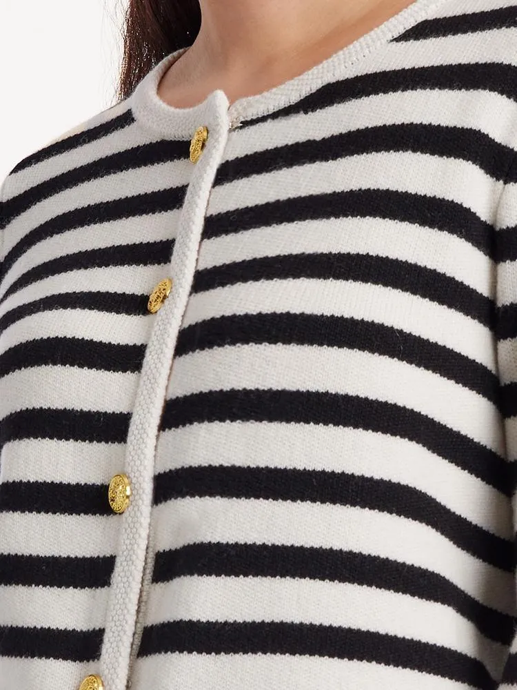 Button Up Woolen Striped Cardigan