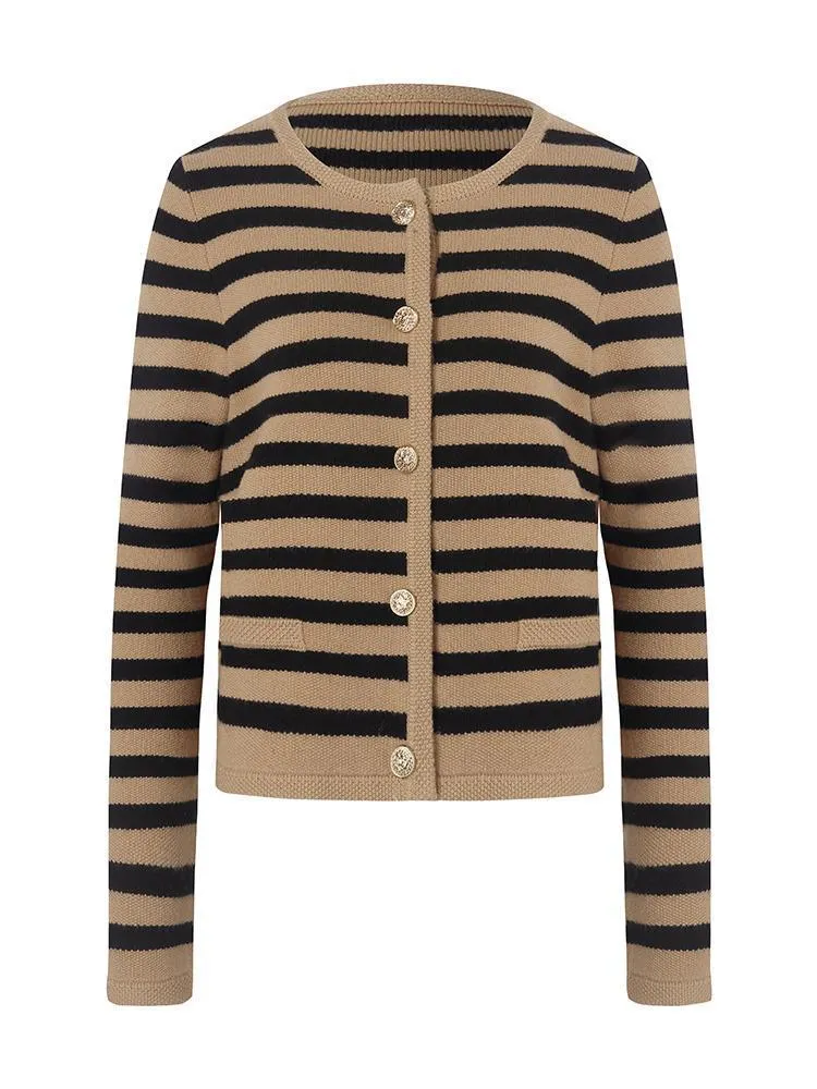 Button Up Woolen Striped Cardigan