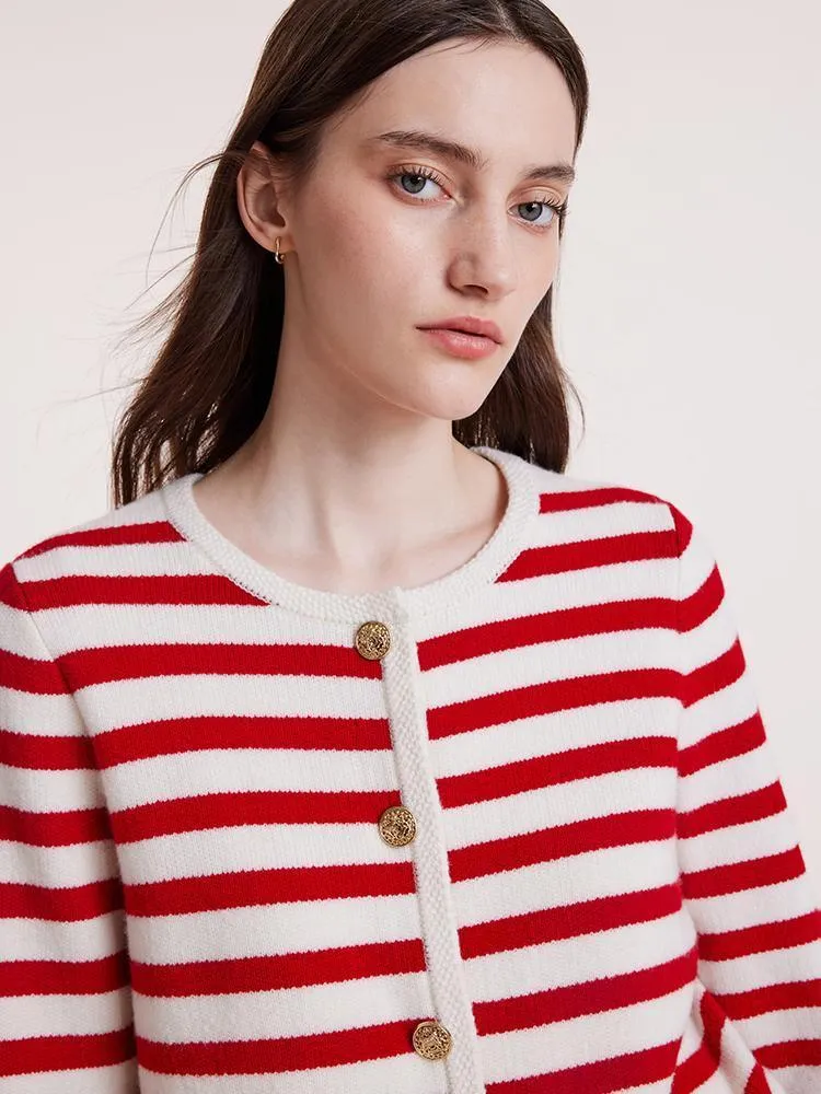 Button Up Woolen Striped Cardigan