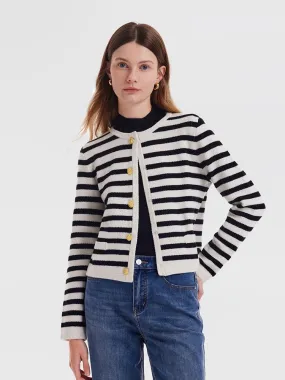 Button Up Woolen Striped Cardigan