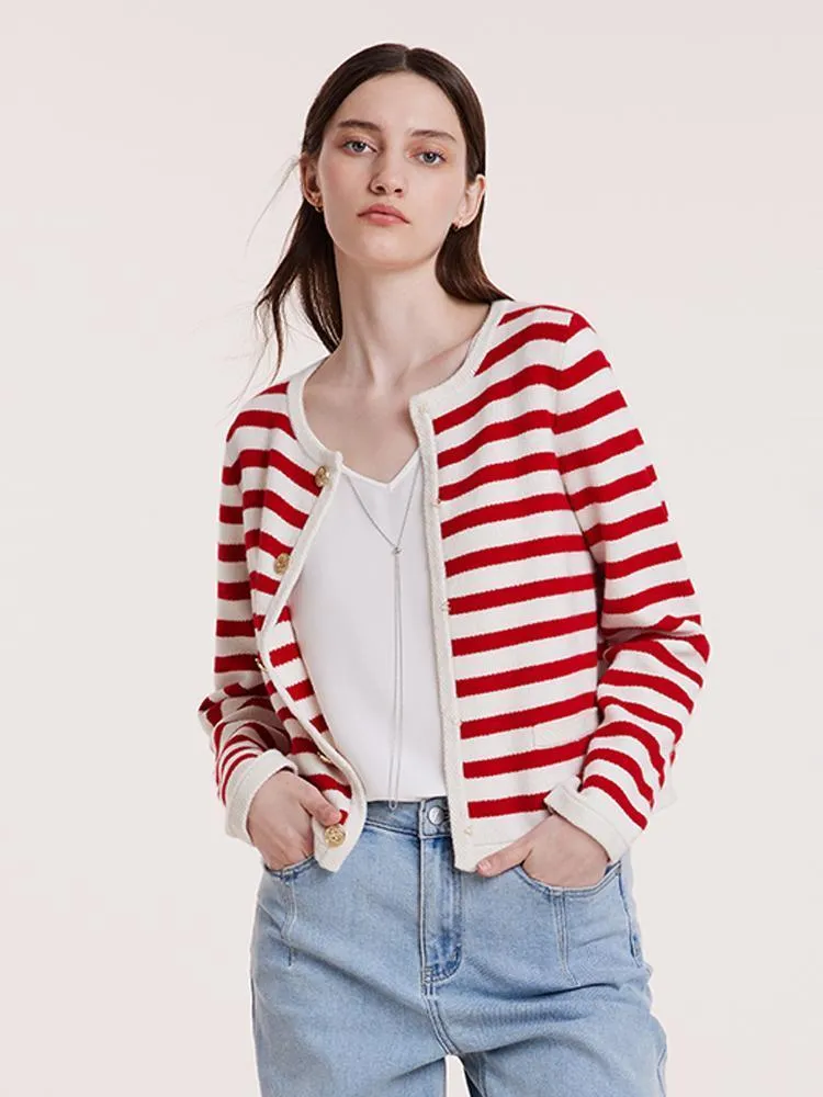 Button Up Woolen Striped Cardigan