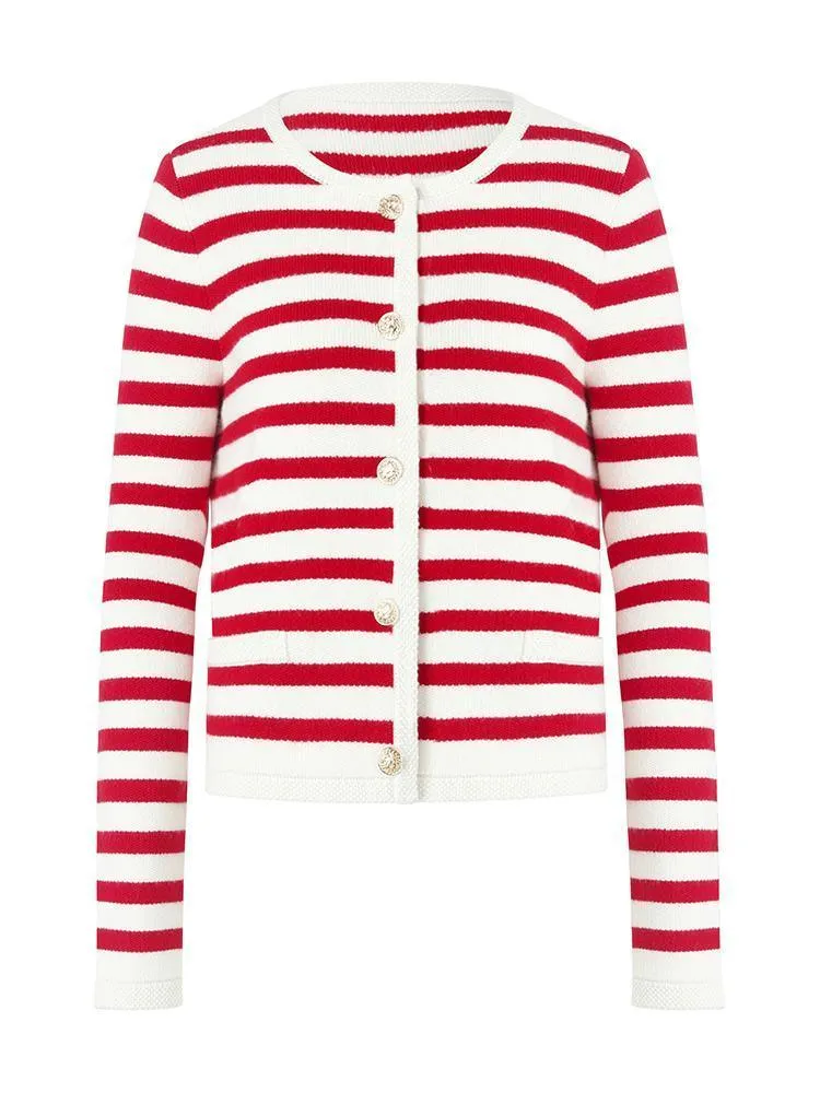 Button Up Woolen Striped Cardigan