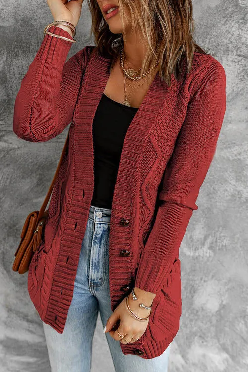 Cable Knit Button Up Long Sleeve Cardigan