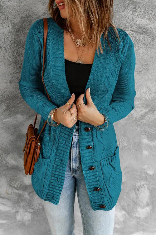 Cable Knit Button Up Long Sleeve Cardigan