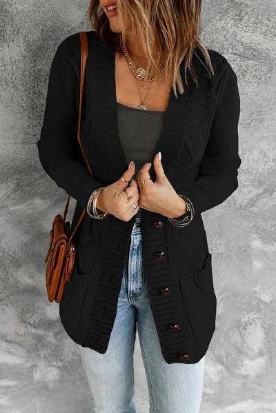 Cable Knit Button Up Long Sleeve Cardigan