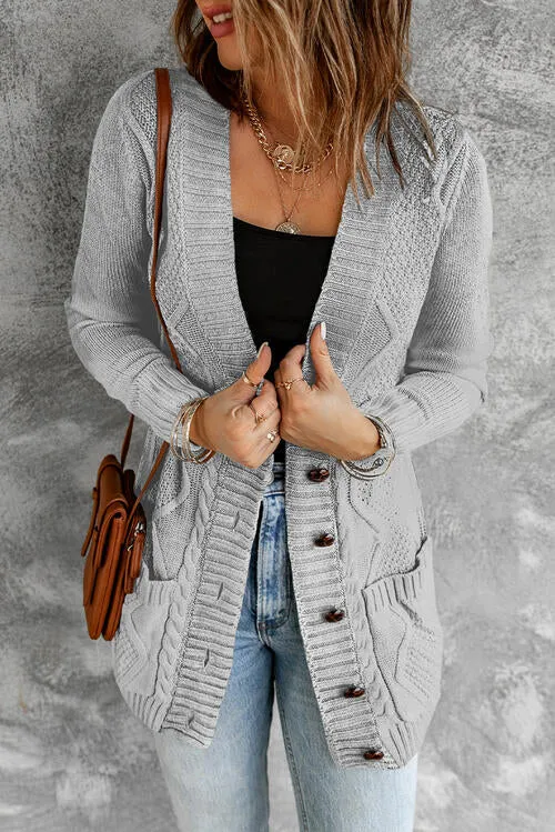 Cable Knit Button Up Long Sleeve Cardigan