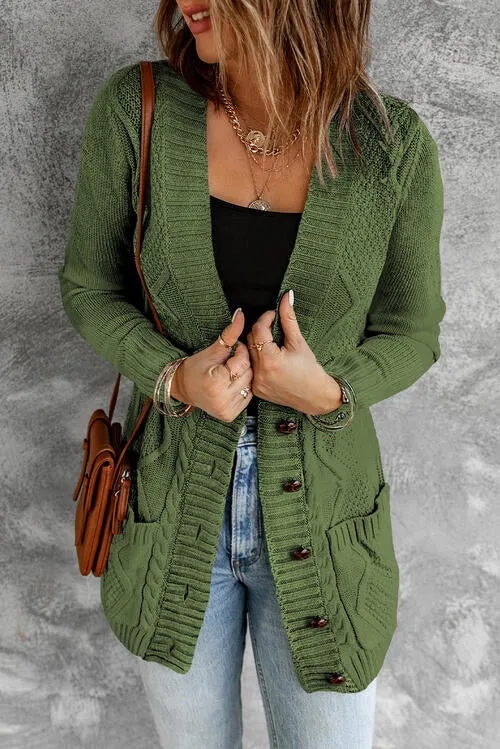 Cable Knit Button Up Long Sleeve Cardigan