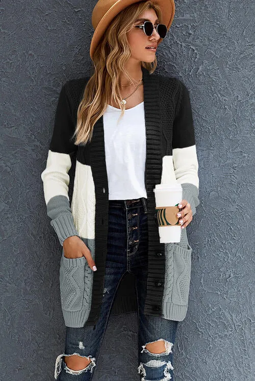 Cable Knit Button Up Long Sleeve Cardigan