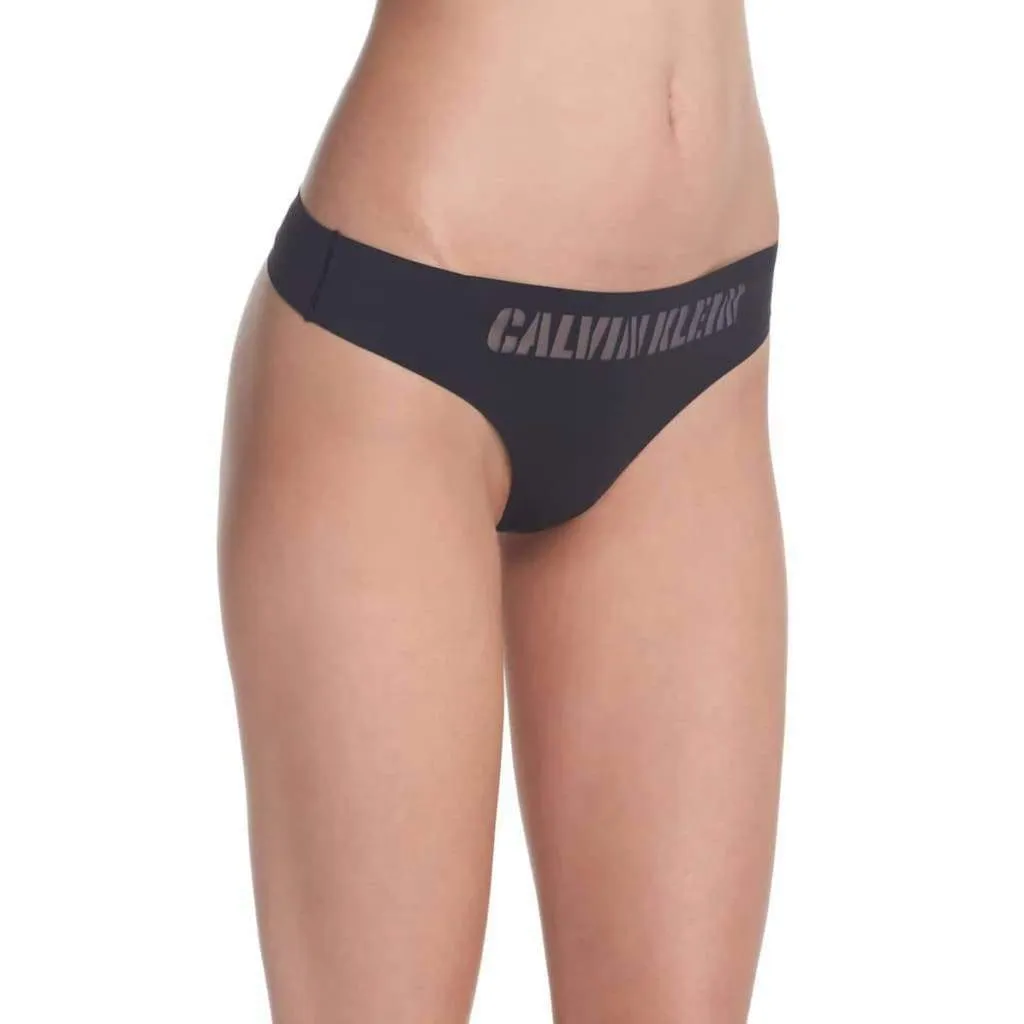 Calvin Klein QF4068 Logo-Waist Laser Thong SIZE LARGE Black NWT