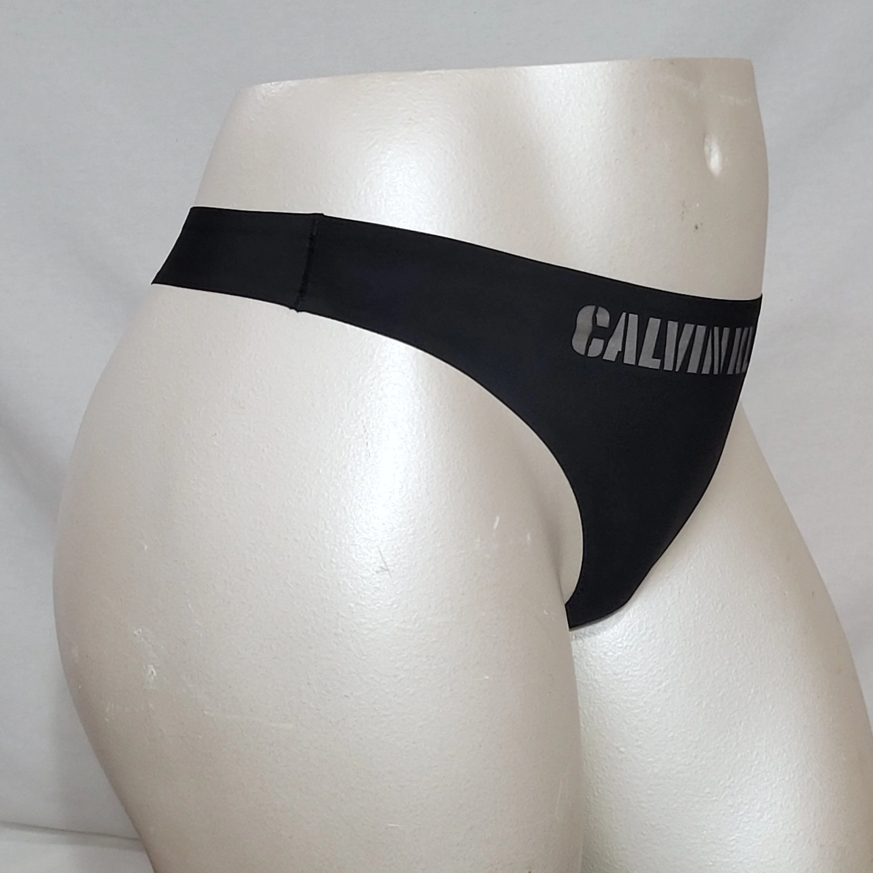 Calvin Klein QF4068 Logo-Waist Laser Thong SIZE LARGE Black NWT