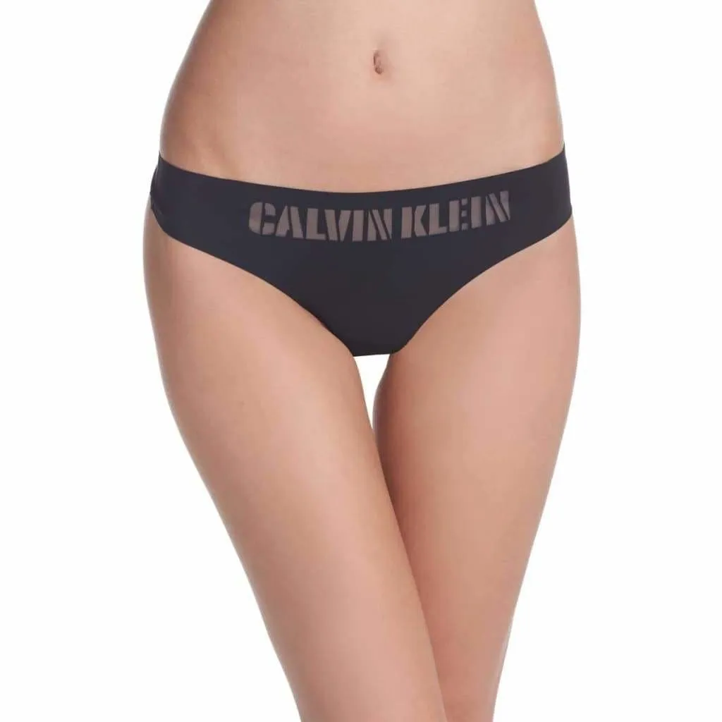 Calvin Klein QF4068 Logo-Waist Laser Thong SIZE MEDIUM Black NWT