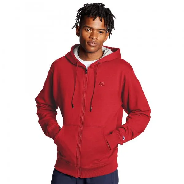 CHAMPION - Men - Powerblend Fleece Full-Zip Hoodie - Red