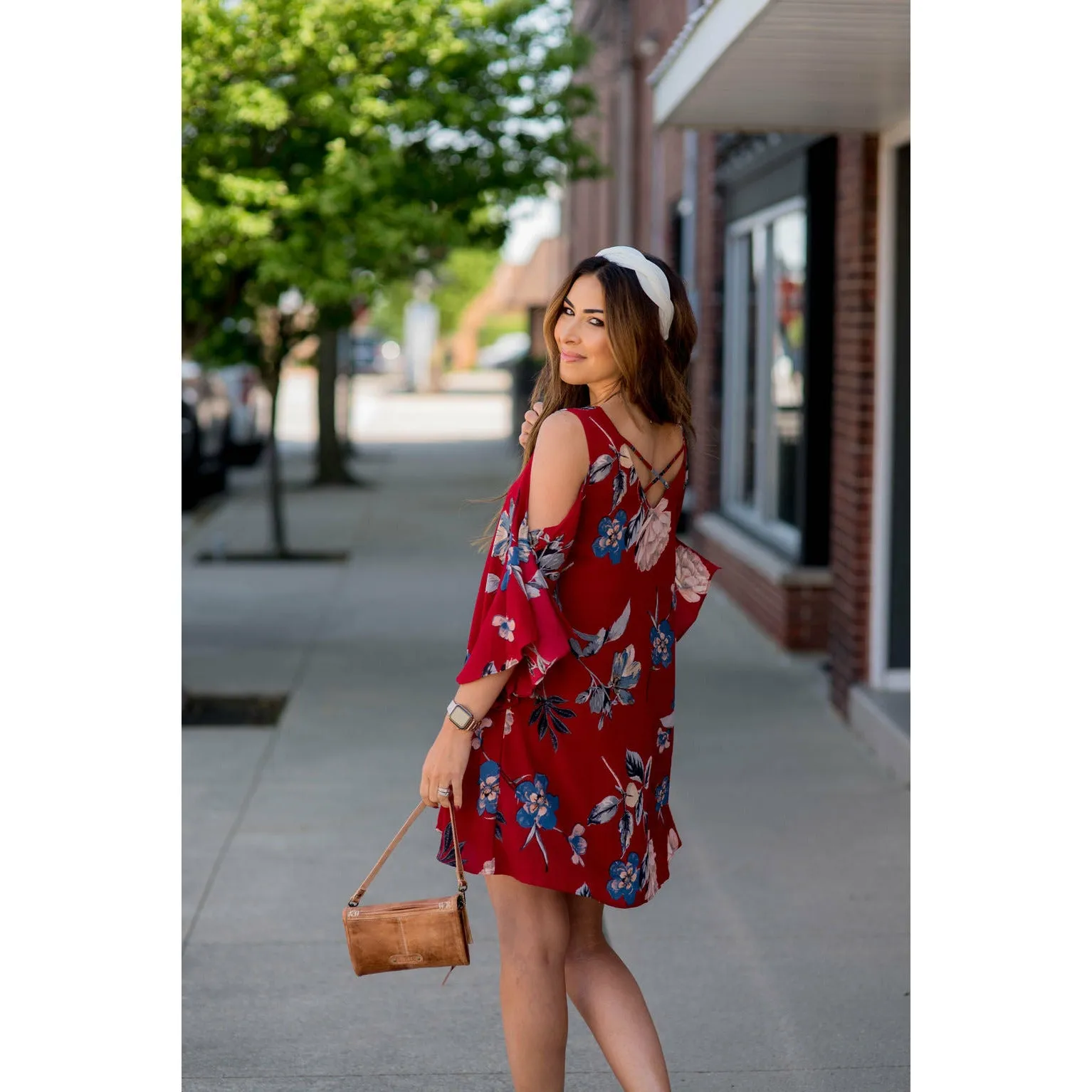 Cold Shoulder Floral Tunic Dress