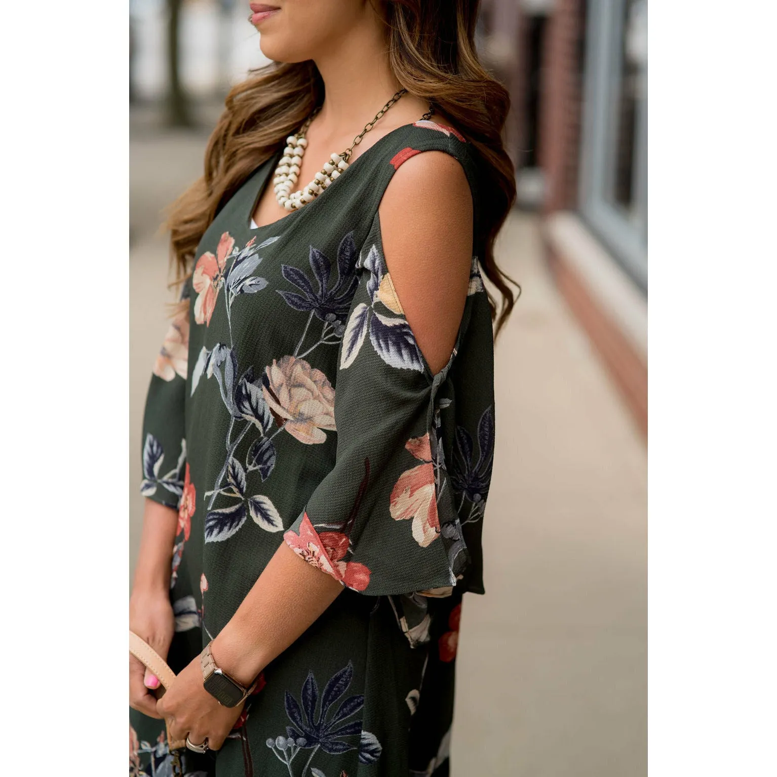 Cold Shoulder Floral Tunic Dress