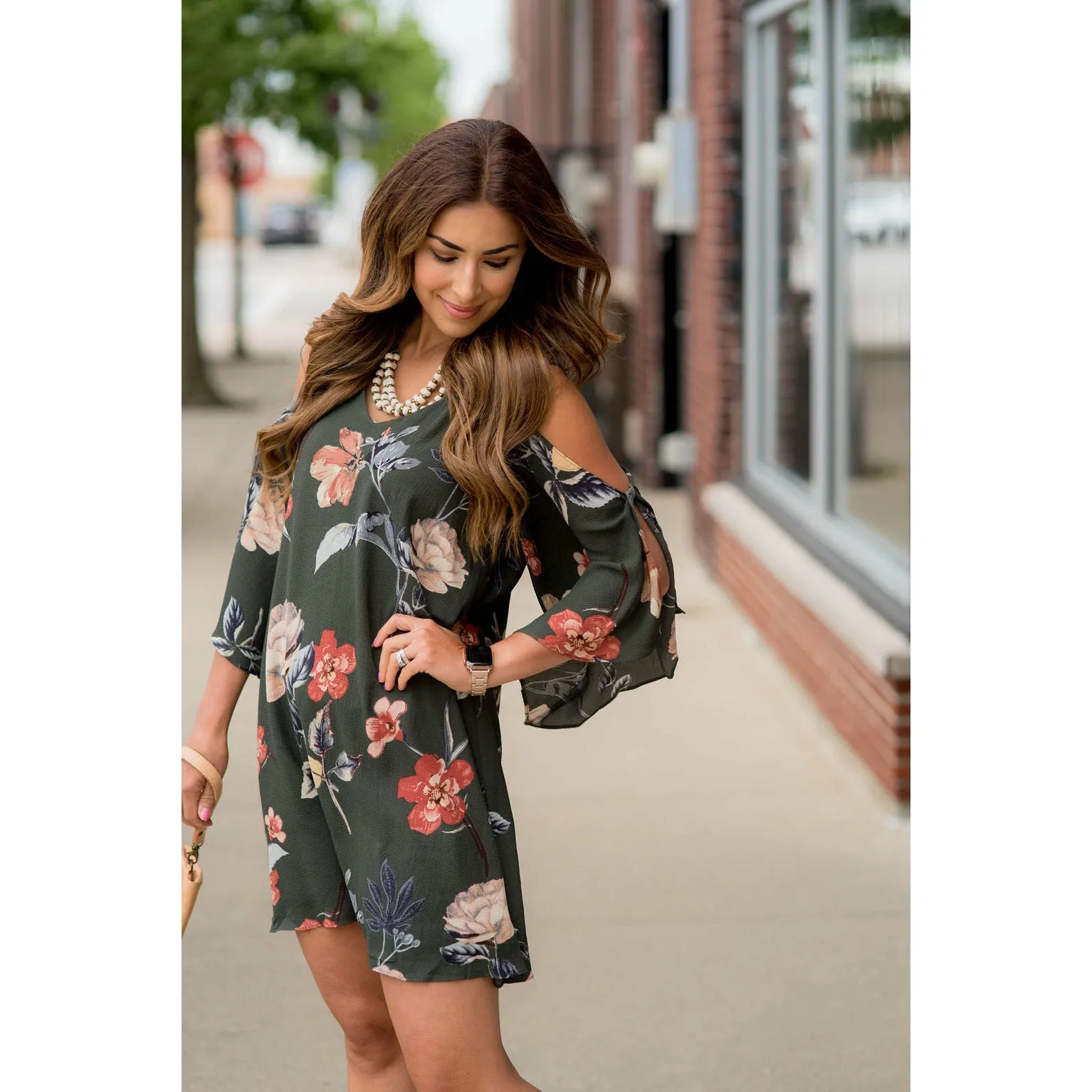 Cold Shoulder Floral Tunic Dress