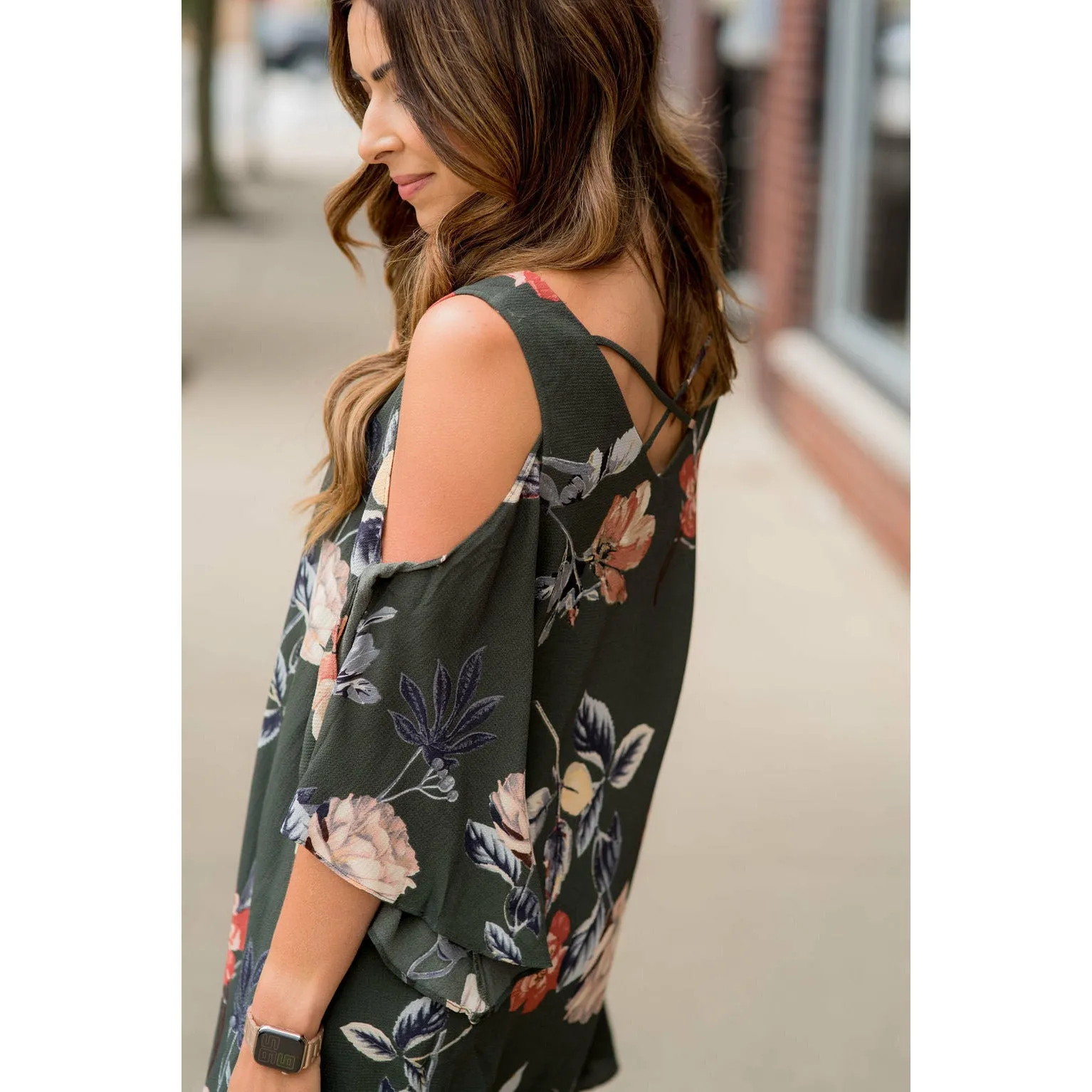 Cold Shoulder Floral Tunic Dress