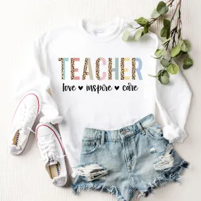 Colored Leopard Teacher Love Inspire Care Sweatshirt