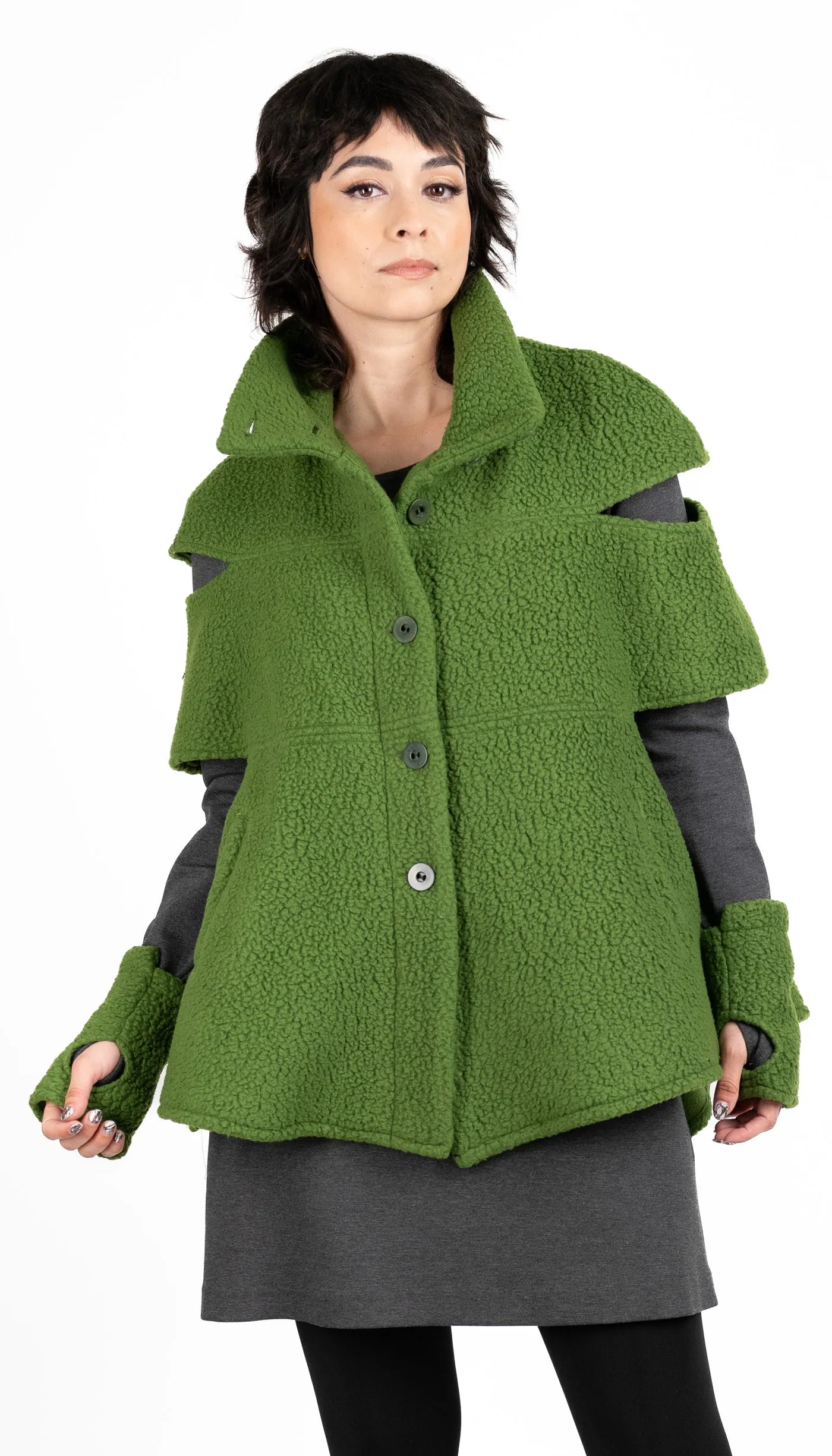 Convertible Shearling Fleece Capelet Mock Vest