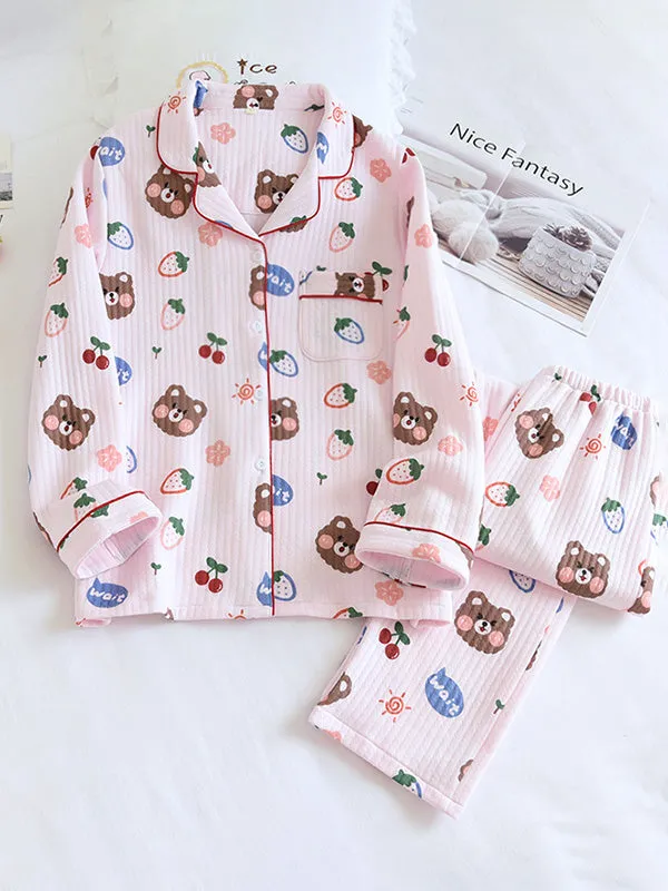 Cotton 2Pcs Bear Thicken Pajama Set