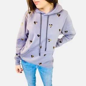 Dean Smoke Grey & Golden Foil Cheetah Hearts Hoodie