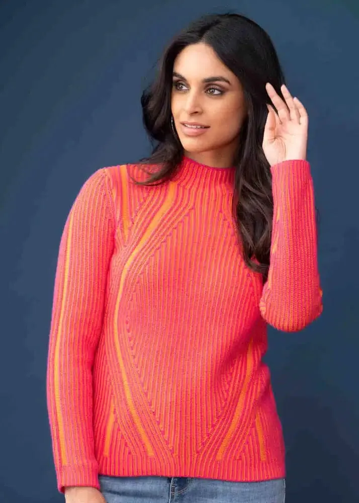 ELENA WANG SWEATER - FUCHSIA & ORANGE - EW33075