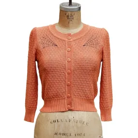 Embroidered Orange Knit Sweater Cardigan - Spiderweb Rockabilly Button Up Sweater #OEC