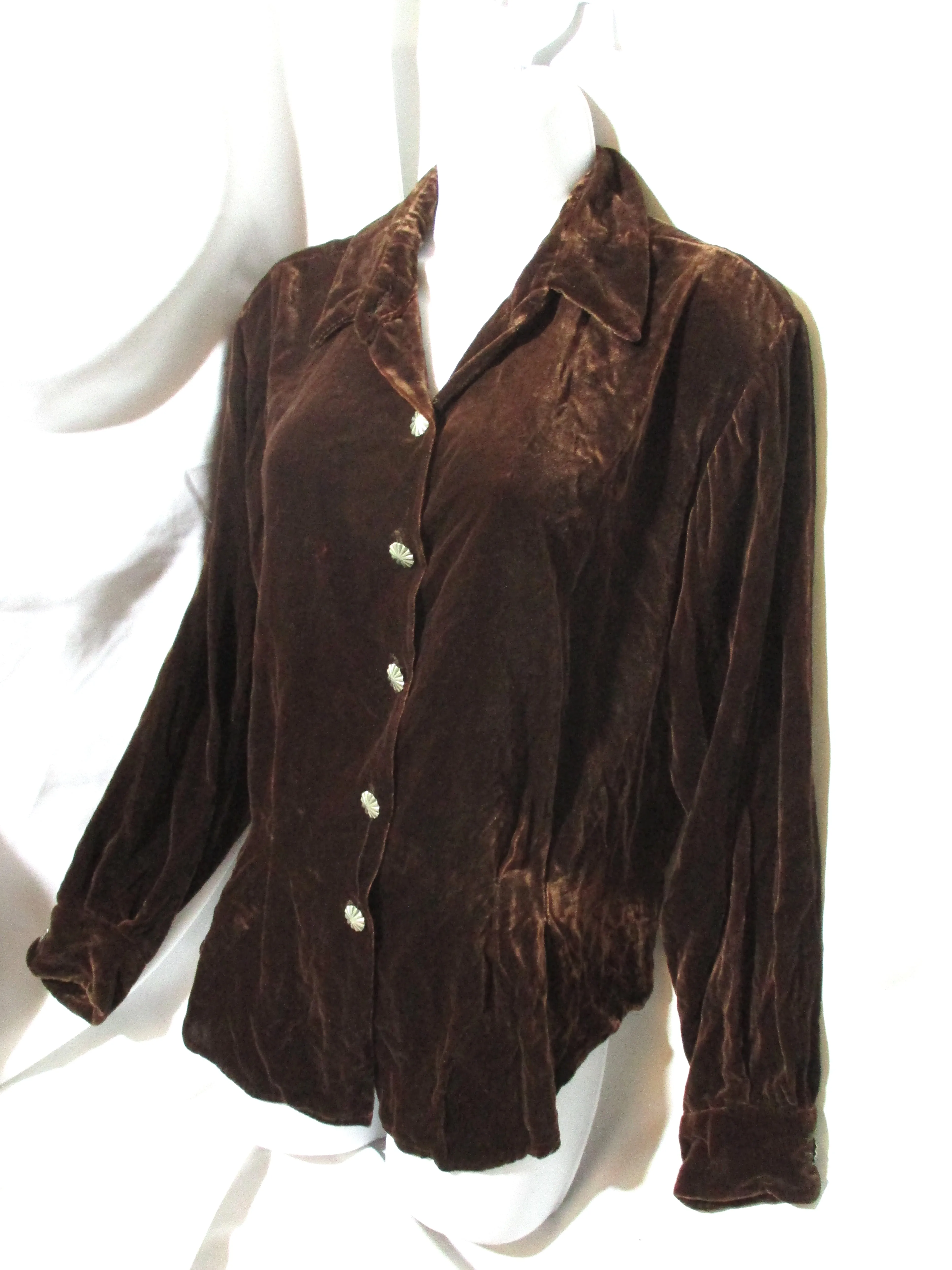 FLATIRON WORKSHOP NYC Steampunk Velvet Silver Button Up Shirt Top 3